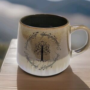 The Lord Of The Rings Tree Gondor Elven Script Tapered Ceramic Pottery Mug 18 Oz